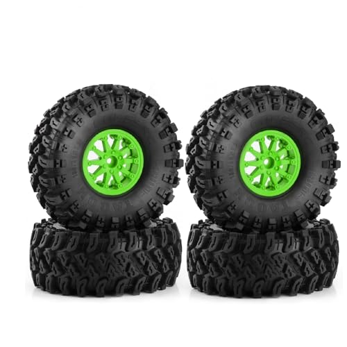 2.2 RC Crawler Tires and Wheels Beadlock Rims 1/10 RC Rubber Slingers Grappler Mud Tyres OD 136mm for 1:10 Rock Crawler Car Axial SCX10 90047 D90 TF2 Tamiya CC01 Traxxas TRX4 RGT 4PCS (Green) - color: Green