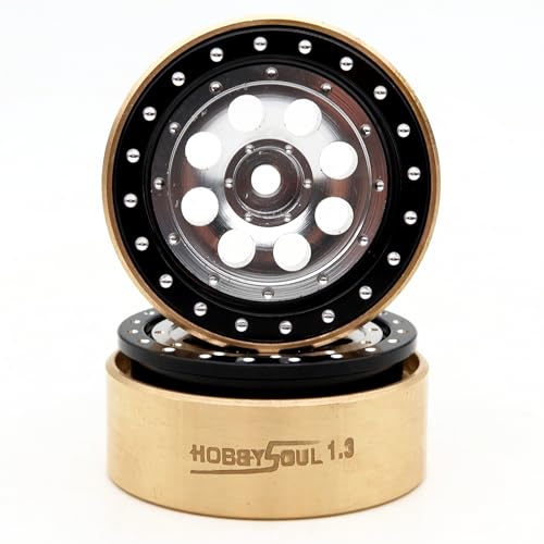 1.3 Beadlock Wheels 43g/rim Brass Weight 4-Pack Fits TRX4M SCX24 | adjustable offset black & silver wheel with 7mm hex hub, For 1/18 TRX4M High Trail & 1/24 micro RC crawlers Upgrades - color: Black & Silver