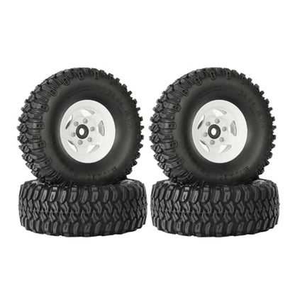 4PCS 1.55 Inch Aluminum Alloy 5Spoke Beadlock Wheel Rim Tyre and 95mm Rubber Tires Set for 1/10 RC Rock Crawler Car Upgrade Parts for Tamiya Axial AX90069 D90 TF2 CC01 LC70(A-White) - color: A-white