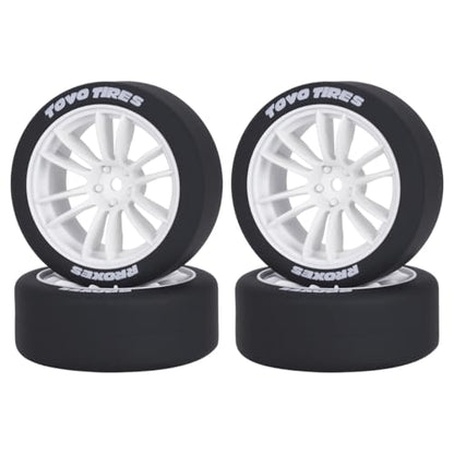 1/10 RC Drift Wheels and Tires Set, 12 Spoke On-Road Touring Car Wheel Tire Combo, 12mm Hex Drift Tires for RC Drift Car, 4PCS (White) - color: White