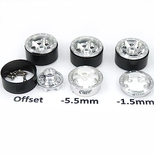 64mm 1.0 Tires F/R Mounted 1.0 beadlock Wheels Silver Rims Hex 7mm Negative Offsets 1.0 Wheels Tires for RC Mud Crawler 1/24 SCX24 FCX24 AX24 1/18 TRX4M