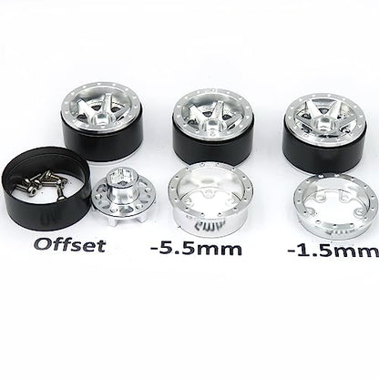 64mm 1.0 Tires F/R Mounted 1.0 beadlock Wheels Silver Rims Hex 7mm Negative Offsets 1.0 Wheels Tires for RC Mud Crawler 1/24 SCX24 FCX24 AX24 1/18 TRX4M