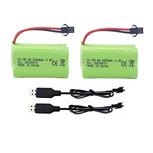 2PCS AA 4.8V 2800mah SM-2P plug Rechargeable Battery with USB Charging Cable for electric toys robot RC boat 1/28 stunt RC car C128 1/28 NB2801 NB2802 NB2803 double-sided tumbling spin stunt Car