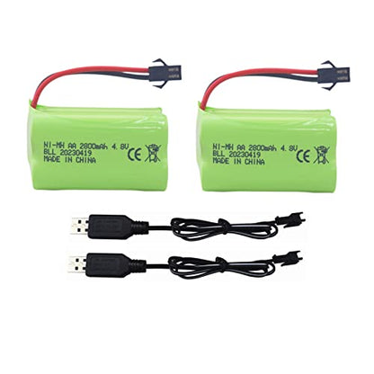 2PCS AA 4.8V 2800mah SM-2P plug Rechargeable Battery with USB Charging Cable for electric toys robot RC boat 1/28 stunt RC car C128 1/28 NB2801 NB2802 NB2803 double-sided tumbling spin stunt Car