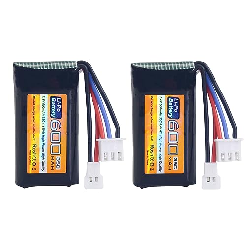 2PCS 7.4V 600mAh 35C 2S Lipo Battery with Molex Plug for FMS FCX24 RC Car, Truck, RC Electric Climbing Vehicle FCX24 Battery
