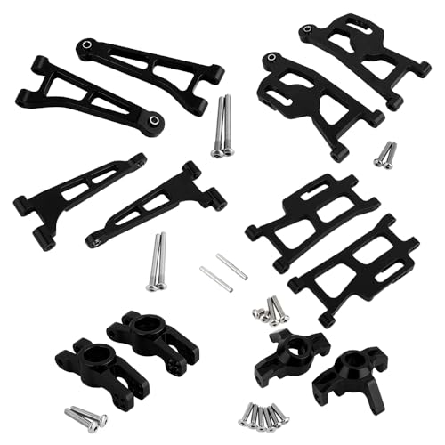 Aluminum Front Rear Swing Arm & Steering Knuckle C-Hub Kit Compatible with 1/14 MJX Hyper Go 14210 14209 H14BM RC Upgrade Parts (Black) - color: Black