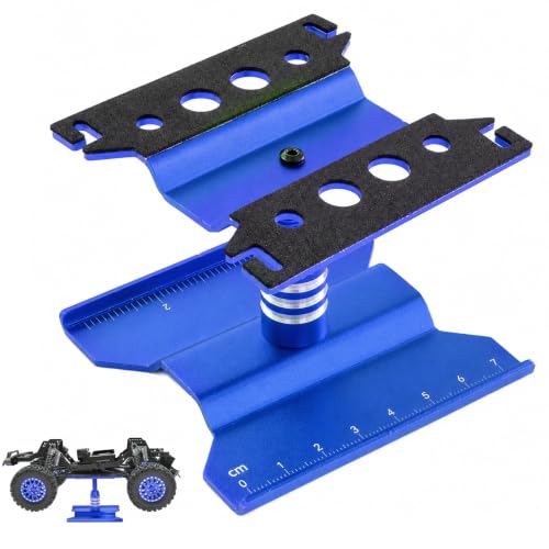 RC Car Repair Stand for 1/18 1/24 RC Cars, Aluminum Rotating Lift | Aluminum alloy, 360 degree rotating lift with magnetic pad, scale ruler, shock holes and anti-slip feet - color: Blue