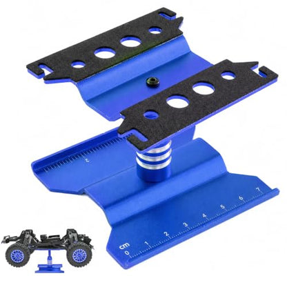RC Car Repair Stand for 1/18 1/24 RC Cars, Aluminum Rotating Lift | Aluminum alloy, 360 degree rotating lift with magnetic pad, scale ruler, shock holes and anti-slip feet - color: Blue