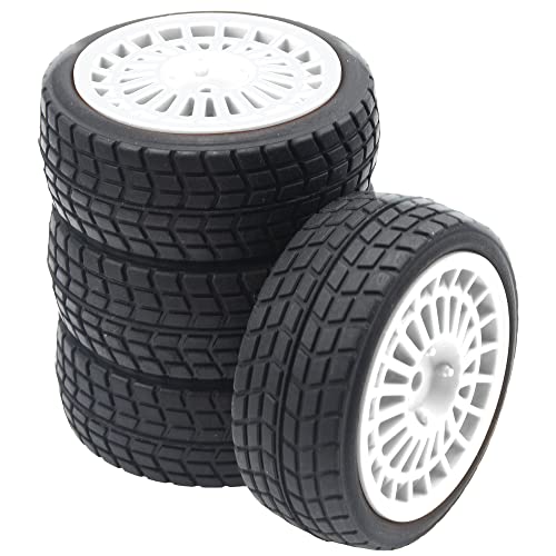OD2.75'' Nylon 12mm Hex Hub Wheel Rims & Rubber Tires Compatible with HSP Tamiya HPI Traxxas 1/10 1/12 On-Road Car,WLtoys 144001 A959 124018 LaTrax RC Buggy (White) - color: White