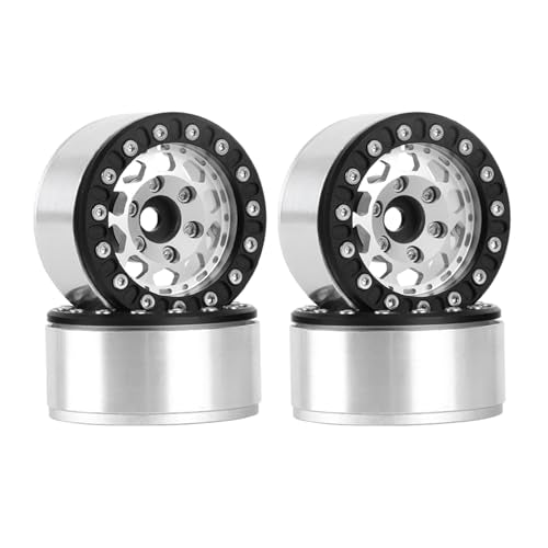 4PCS 1.55 Inch Aluminum Alloy Metal 10Holes Beadlock Wheel Rim Hubs Replacement Accessory for Tamiya AX90069 D90 TF2 CC01 CC02 1/10 RC Crawler Car Upgrade Parts(B-Black Silver) - color: B-Black Silver
