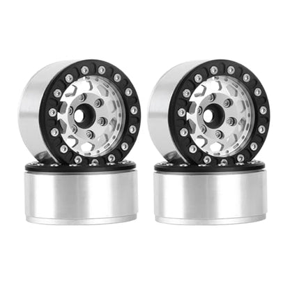 4PCS 1.55 Inch Aluminum Alloy Metal 10Holes Beadlock Wheel Rim Hubs Replacement Accessory for Tamiya AX90069 D90 TF2 CC01 CC02 1/10 RC Crawler Car Upgrade Parts(B-Black Silver) - color: B-Black Silver