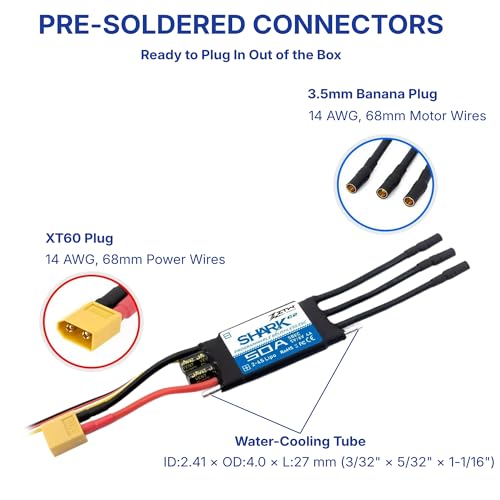 ZTW Shark G2 50A ESC 2-4S Built-in Swithcing BEC 5V/6V 4A Water-Cooling Bidirectional Waterproof Brushless Speed Controller for RC Boat Marine - size: 50A