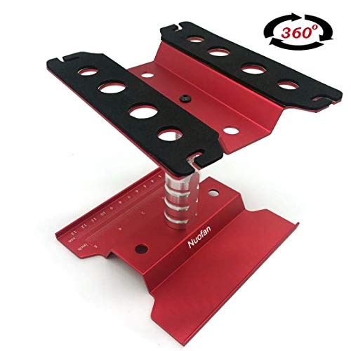 RC Car Work Stand Aluminum Repair Workstation 360 Degree Rotation Lift Lower w/Screw Tray for 1/10 1/12 1/16 Scale Traxxas TRX4 Axial Arrma Redcat Losi RC Crawler Monster Truck Buggy (Red)