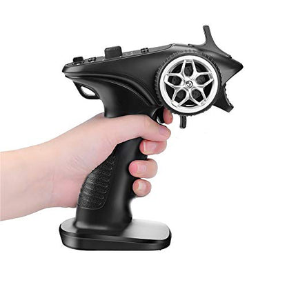 2.4ghz RC Controller 4CH RC Remote and Receiver Digital Radio Transmitter for 18 110 116 132 RC Car Boat Tank Crawler GA-4H-TX (Transmitter and Receiver Set), Black