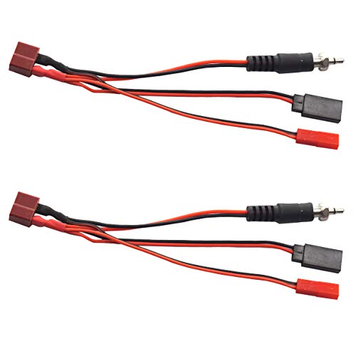 2Pack ShareGoo 3 in 1 Style T Plug Female Plug to JR Female Connector JST Female Igniter Adapter Charger Cable for 1/8 1/10 RC Glow igniter Ignition Battery Receiver Charging