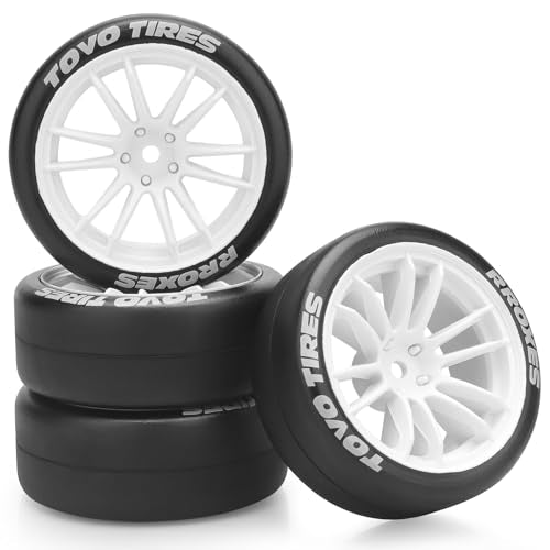 12mm RC Drift Tires and Wheels, daitoku 1/10 RC Rally Racing Tires for Tamiya Traxxas HPI KYOSHO XV02 XV01 TT01 TT02 PTG2 A959 - Style D (White) - color: White