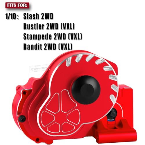 Metal Transmission Complete Upgrades Part for 1/10 Slash/Rustler/Stampede/Bandit 2WD(VXL),Gearbox Case w/76T 83T 86T 90T Gear,Diff,Slipper Clutch & Rebuild Kit,Pressure Plate,Red - color: Red(1set)