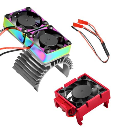 VXL-3s ESC Cooling Fan and Motor Cooling Fan 28000 RPM Dual Fan Set for 1/10 Traxxas Slash 4x4 Stampede 4x4 Rustler 4x4 VXL Hoss 4×4 Velineon VXL 3s Heat Sink Replace #3340, Grey & Red - style: SRQ-Grey Red