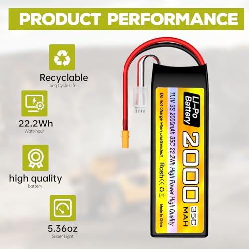 1PCS 3S Lipo Battery 11.1V 2000mAh 35C with XT30 Plug with USB Charging Cable for RC Cars Trucks Boats Quadcopter FPV Drone Battery