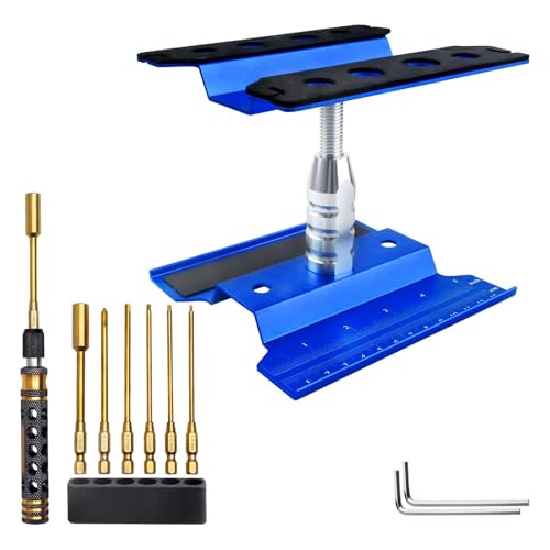 RC Hex Driver Set & RC Car Repair Work Stand Repair Tool Set 360 Degree Rotation for 1/8 1/10 1/12 1/16 1/18 RC Crawler Truck Buggy Rally (Blue) - color: Blue