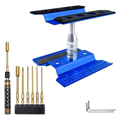 RC Hex Driver Set & RC Car Repair Work Stand Repair Tool Set 360 Degree Rotation for 1/8 1/10 1/12 1/16 1/18 RC Crawler Truck Buggy Rally (Blue) - color: Blue