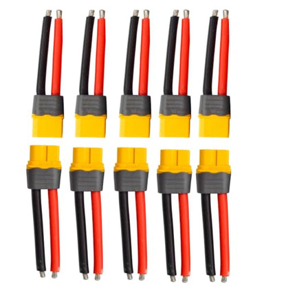 XT60 Connector Plug Cable Kit, 10-Piece Female and Male, 12 AWG | Silicone Cables