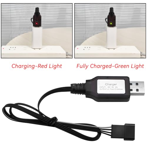 7.4V Lipo Battery Charger - SM-4P Cable RC Toy Remote Control Car Vehicle Rechargeable Li-ion Batteries Chargers USB for Bunch Bubble Gun Stunt Truck Boat 3 Pack