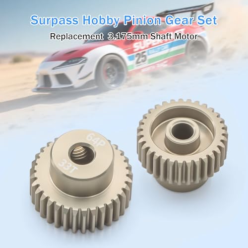 Surpass Hobby 64P Pinion Gear Set 3.175mm Shaft 31T 32T 33T 34T 35T 7075 Aluminum Alloy Motor Gears for 1/10 RC Car (5pcs) - size: 31T 32T 33T 34T 35T