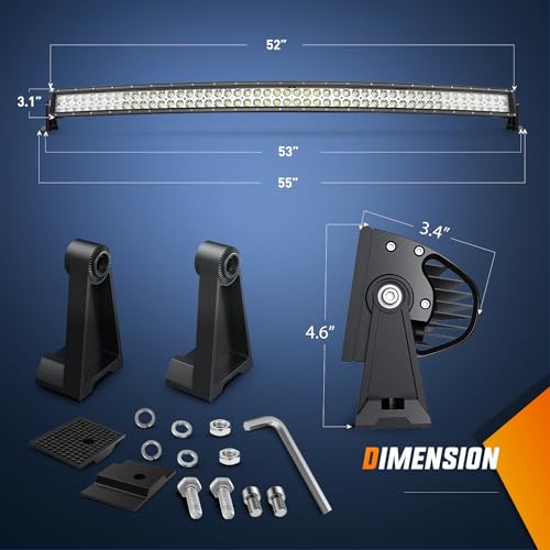 Nilight 52Inch 300W Curved Spot Flood Combo Led Light Bar Off Road Driving Boat Fog Lights 12V On/Off 5 Pin Rocker Switch Power 12AWG Wiring Harness Kit-1 Lead for Trucks - size: 52Inch 300W Light Bar +Wiring Harness
