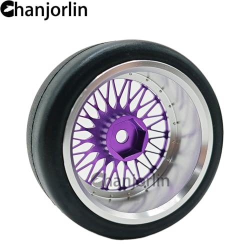 1/10 RC Drift Smooth Tires OD 2.56" & Aluminum Wheels 12mm Hex Hard Drift Racing Tyres for 1:10 1/12 Rally Street On Road Touring Car TT01 TT02 XV02 XV01 TA06 KYOSHO PTG2 4PCS (Purple) - color: Purple