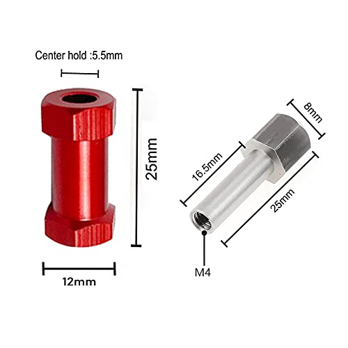 4Pcs RC Wheel Spacer 12mm Hex Adapter for 1/10 RC Crawler(Red,25mm) | 25mm Extension hub Adapter, RC Hex Drive Wheel Adapter Combiner Coupler,Alloy Metal - size: 25mm