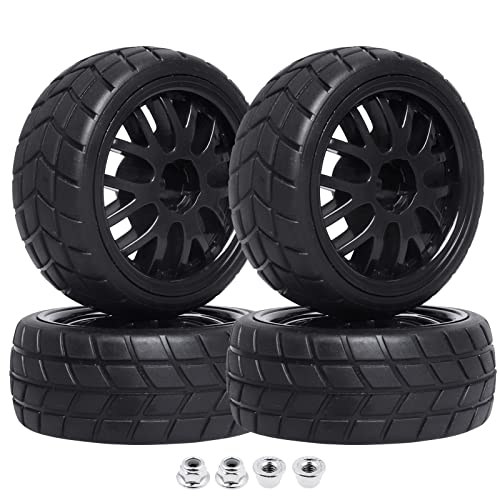Hobbypark 4-Pack RC Tires & Wheel Rims 12mm Hex Hub Y Shape w/Foam Inserts for 1/10 Remote Control Car On Road Touring