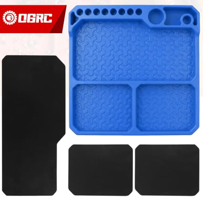 OGRC Silicone Tool Tray, Parts Organizer RC Screw Storage Plate Holder Mat | 160×160mm, with Detachable Magnetic Mats, Blue - color: Blue
