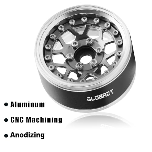 GLOBACT 1.9 Beadlock Wheel Rims for TRX4 TRX6 Axial SCX10 Redcat, Titanium | Aluminum RC Wheel Hub, Adjustable 4 Offsets, 1/10 RC Crawler Upgrade - color: Titanium