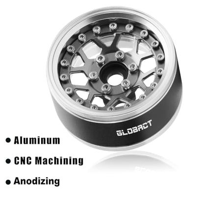 GLOBACT 1.9 Beadlock Wheel Rims for TRX4 TRX6 Axial SCX10 Redcat, Titanium | Aluminum RC Wheel Hub, Adjustable 4 Offsets, 1/10 RC Crawler Upgrade - color: Titanium