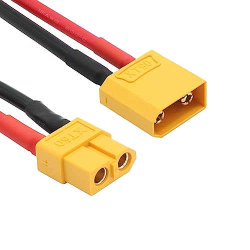 Short XT90 Male to XT60 Female Connector Converter 10cm/3.9inch,XT60 Female to XT90 Male Connector Adaptor with 12AWG Cable for RC ESC and RC Lipo Charger(2Pcs) - style: 2Pcs 10CM - XT90 Male to XT60 Female