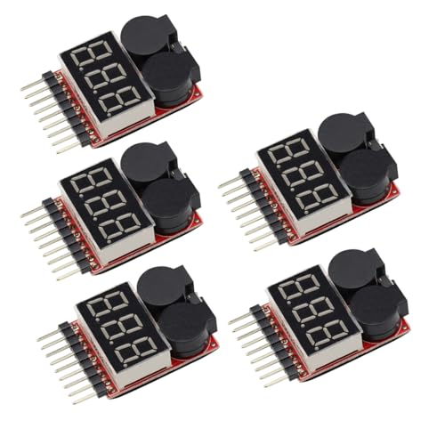 5PCS Lipo Battery Checker Module RC Lipo Battery Voltage Detector with Adjustable Low Voltage Buzzer Alarm and LED Indicator for 1S-8S Iithium Battery