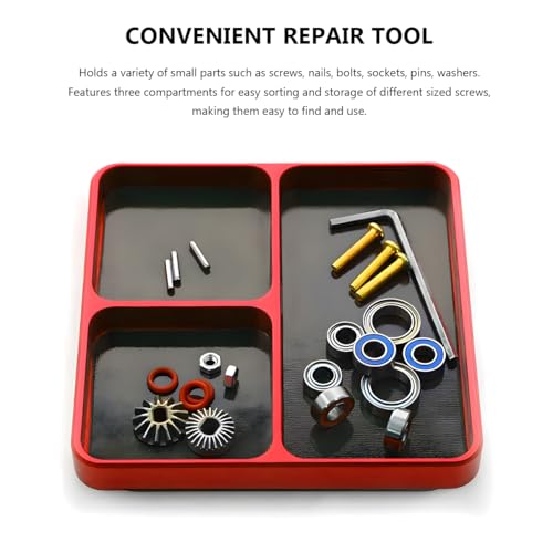 Magnetic Parts Tray, Aluminium Alloy RC Screws Organizer with Magnetic Pad, Automotive Small Tool Tray Electronic Repair Screws Holder for Sockets Bolts Pins, Car Accessories (Red) - color: Red