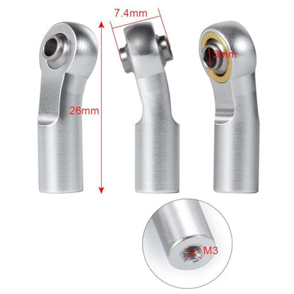 20pcs Aluminum Link Rod End Joint M3 Metal Ball End Head Holder Tie for 1/10 RC Axial SCX10 90046 (Silver)