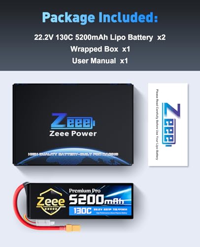Zeee Premium Pro 6S 5200mAh Lipo Battery 22.2V 130C XT90 Plug (2 Packs) | Ultra-Low Internal Resistance Soft Pack Lipo Battery for RC Car Truck RC Drone Boat Helicopter Airplane Racing Models
