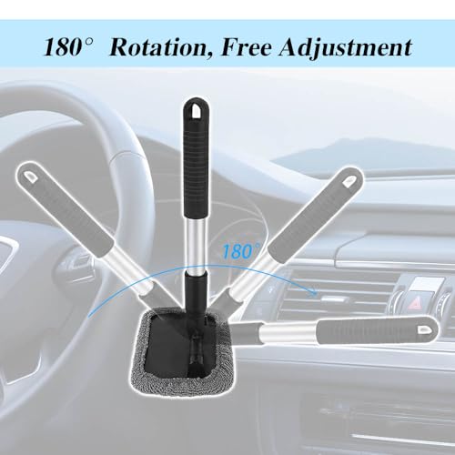 Car Windshield Cleaning Tool with Reusable Cloth Pad & Long Handle | Microfiber Window Cleaner, Universal Car Accessories Auto Glass Wiper Kit for Interior & Exterior Cleaning