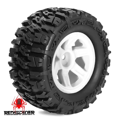 REDSPIDER 1/14 RC Monster Truck Wheel Rim Tires (4pcs) Hex 12mm OD 3.54'' for 1/12 1/14 1/16 RC Off Road Monster Truck TRX E-REVO Summit HPI SAVAGEGT-2XS REDCAT Volcano-16 (White) - color: White