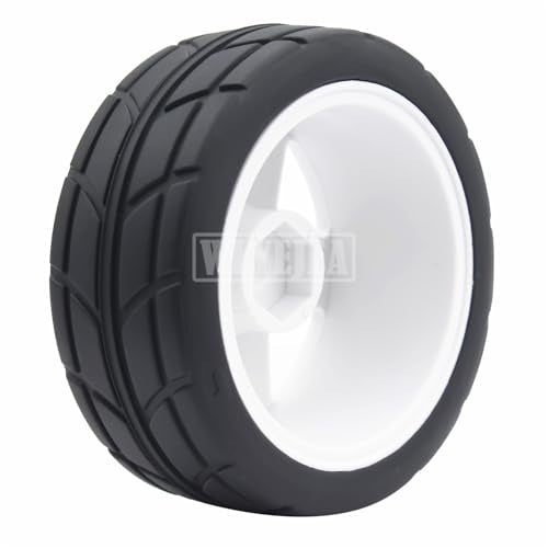 4PCS RC 1/10 On-Road Tires 65mm RC Rubber Tires w/Plastic Wheel Rim 12mm Hex Fit for 1/10 RC On-Road Rally Car HPI Tamiya TT01 TT02 Kyosho Wltoys 144001 - color: White 6