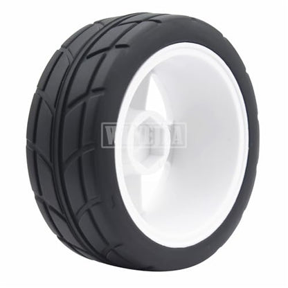 4PCS RC 1/10 On-Road Tires 65mm RC Rubber Tires w/Plastic Wheel Rim 12mm Hex Fit for 1/10 RC On-Road Rally Car HPI Tamiya TT01 TT02 Kyosho Wltoys 144001 - color: White 6