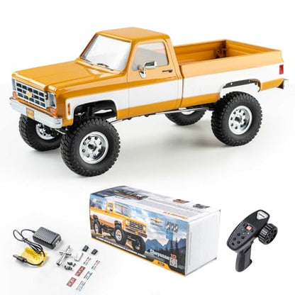 FCX18S FMS 1/18 Chevrolet K10 S RC Truck, Officially Licensed 4WD RC Crawler 2 Speeds Switch with LED Lights, Off-Road RC Model for Adults (Yellow) - color: Yellow
