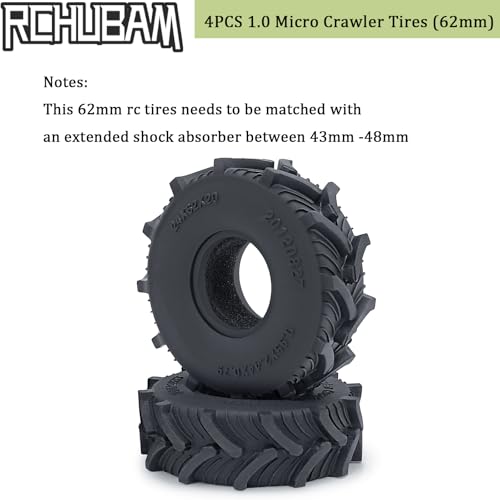 RCHUBAM 4PCS 1.0" Micro Crawler Tires Rubber Mud Tires for 1/18 TRX4M 1/24 Axial SCX24 90081 AXI00001 AXI00002 AXI00005 AXI00006 RC Crawler Car (62mm) - color: 62mm