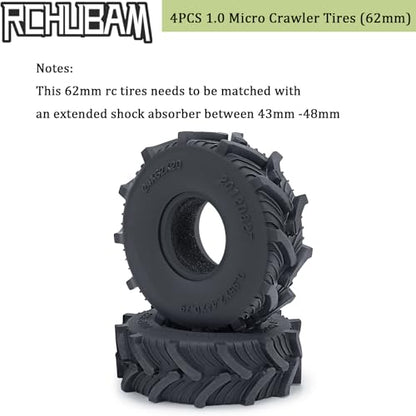 RCHUBAM 4PCS 1.0" Micro Crawler Tires Rubber Mud Tires for 1/18 TRX4M 1/24 Axial SCX24 90081 AXI00001 AXI00002 AXI00005 AXI00006 RC Crawler Car (62mm) - color: 62mm