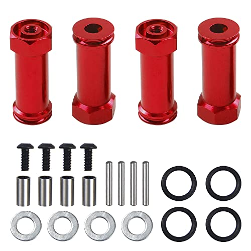 ShareGoo Aluminum 12mm Wheel Hex Hub Adapters 30mm Extension Combiner Coupler Compatible with WLtoys 144001 1/14 Wltoys RC Car (Red) - color: Red