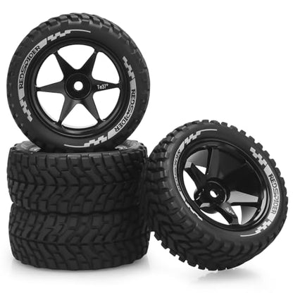 1/10 12mm RC Rally Racing Tires, daitoku RC On Road Tires and Aluminum Wheels for 1/10 Tamiya TT01 TT02 XV01 TA06 A959 PTG2 HPI KYOSHO PTG2 Traxxas - Style D (Black) - color: Style D (Black)