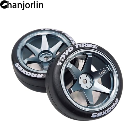 RC 1/10 Drift Tires & Aluminum Wheels 12mm Hex OD 65mm Hard Drift Racing Smooth Tyres for 1:10 1/12 Rally Street On Road Touring Car TT01 TT02 XV02 XV01 TA06 HPI KYOSHO PTG2 4PCS (Titanium) - color: Titanium